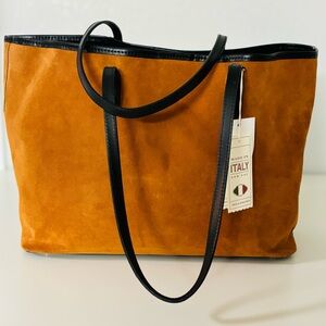 DIVINA FIRENZE Made in Italy Suede Triple Compartment Tote With Leather Trim